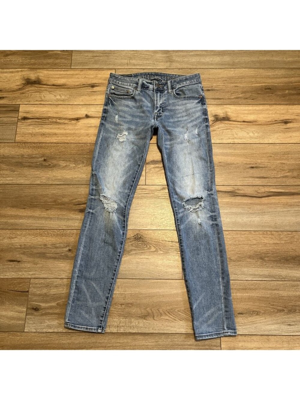 American Eagle AE Distressed Skinny Denim Jeans SZ 32x34 Blue Stretch Modern